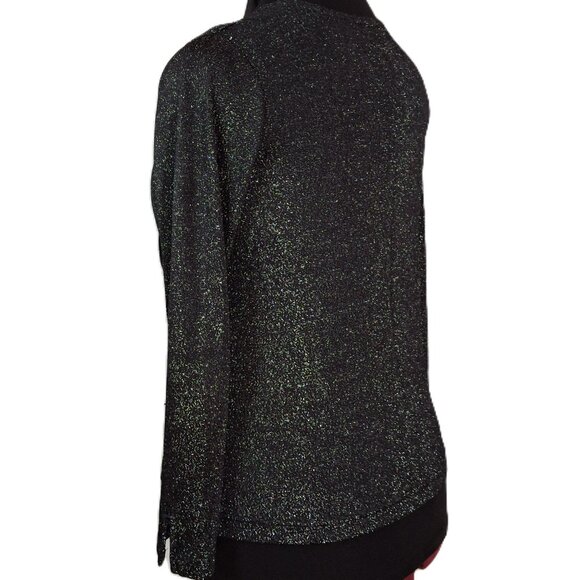 Glitter Black Gold Faux Wrap Empire Shimmer Holiday PartyTop Size L Long Sleeves - Picture 9 of 14